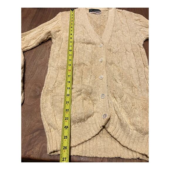 VINTAGE Cardigan Linen Blend Women's Small Medium Beige CRICKET Hong Kong Preppy - Picture 7 of 8